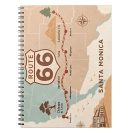 Cuaderno Mapa Antiguo de la Ruta 66 con Ciudades Históricas