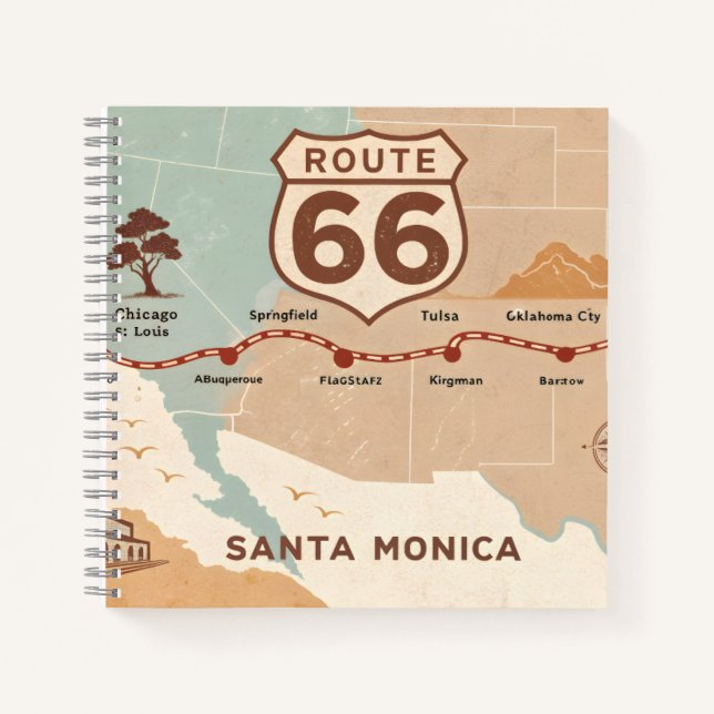 Cuaderno Mapa Antiguo de la Ruta 66 con Ciudades Históricas (Anverso)