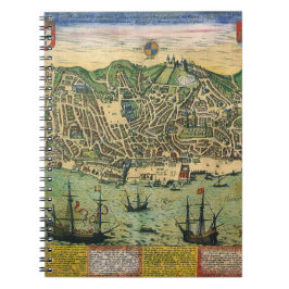 Cuaderno Mapa antiguo de Lisboa, Portugal, por Braun/Hogenb