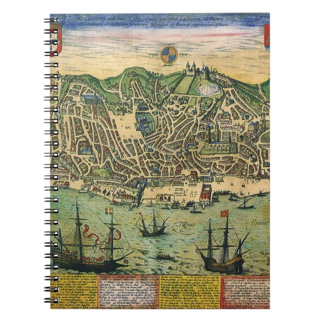 Cuaderno Mapa antiguo de Lisboa, Portugal, por Braun/Hogenb (Frente)