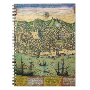 Cuaderno Mapa Antiguo de Lisboa, Portugal por Braun/Hogenbe