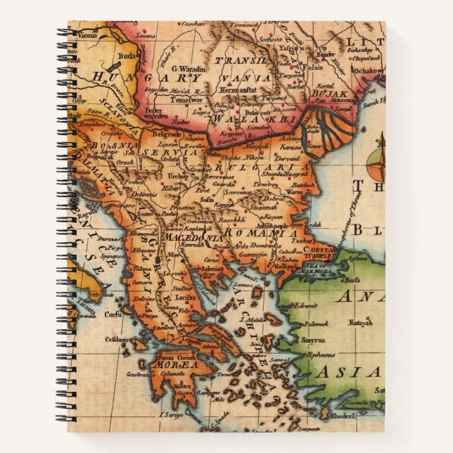 Cuaderno Mapa Antiguo del Mar Negro con Regiones Grabadas e (Anverso)