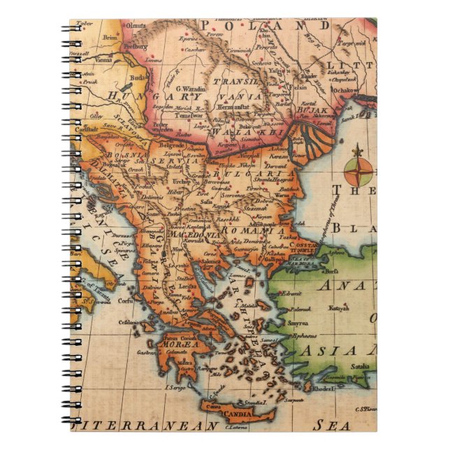 Cuaderno Mapa Antiguo del Mar Negro con Regiones Grabadas e (Frente)