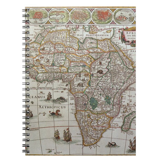 Cuaderno Mapa Antiguo del Mundo Antiguo de África de Blaeu, (Frente)
