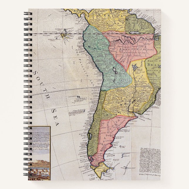 Cuaderno Mapa Antiguo Vintage con Grabado de Plata de Potos (Anverso)