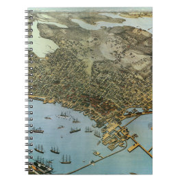Cuaderno Mapa Antiguo Vista Aérea Ciudad de Seattle Washing