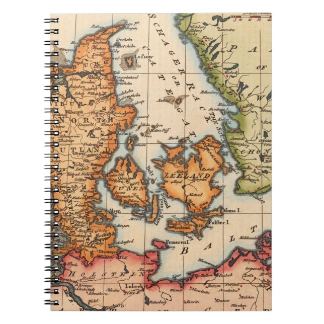 Cuaderno Mapa báltico vintage de Dinamarca y estrechos suec (Frente)