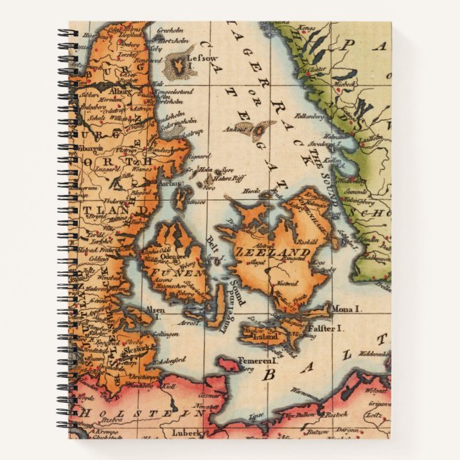 Cuaderno Mapa báltico vintage de Dinamarca y estrechos suec (Anverso)