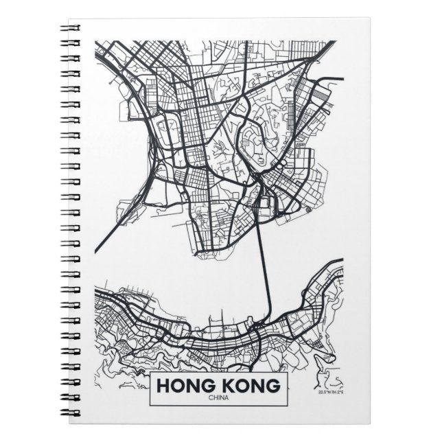 Cuaderno Mapa blanco y negro de la ciudad de Hong Kong, (Frente)