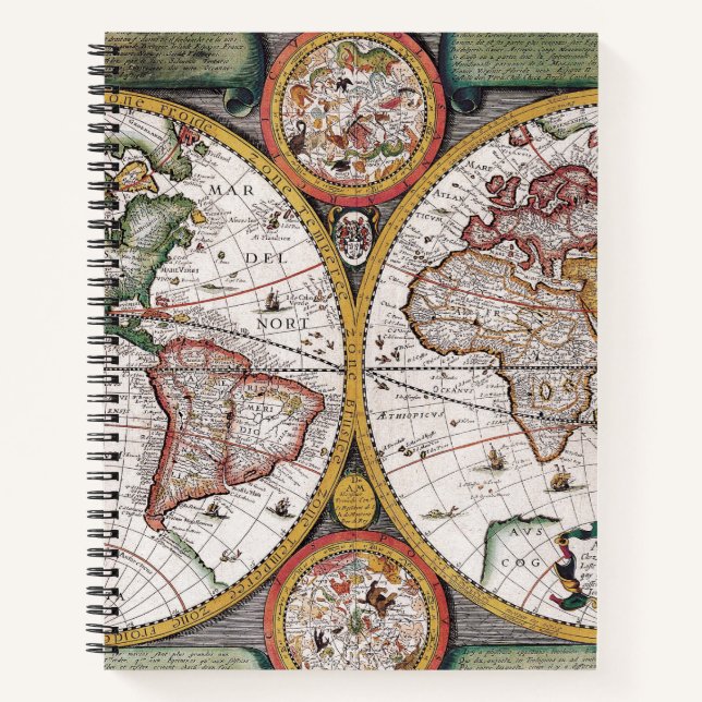 Cuaderno Mapa celeste vintage del mundo con diagramas del z (Anverso)