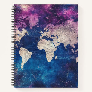 Cuaderno Mapa Celestial del Mundo en Púrpura Renacentista
