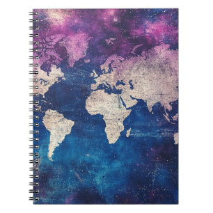 Cuaderno Mapa Celestial del Mundo en Púrpura Renacentista