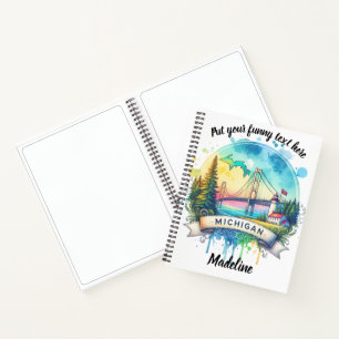 Cuaderno Mapa de acuarela centrado en Michigan