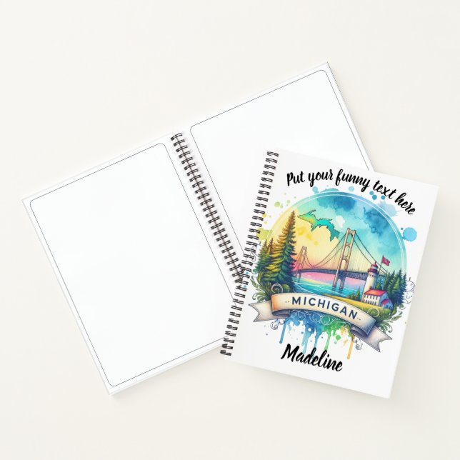 Cuaderno Mapa de acuarela centrado en Michigan (Interior)