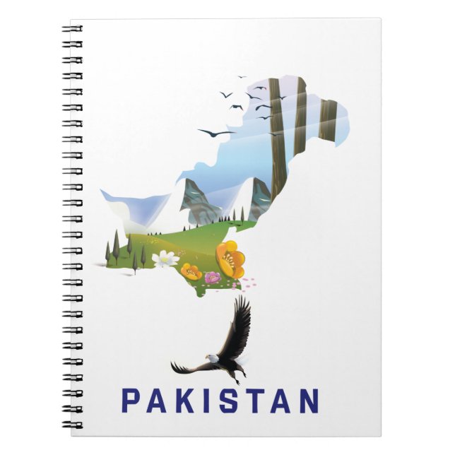 Cuaderno Mapa de afiches de viajes de Pakistán (Frente)