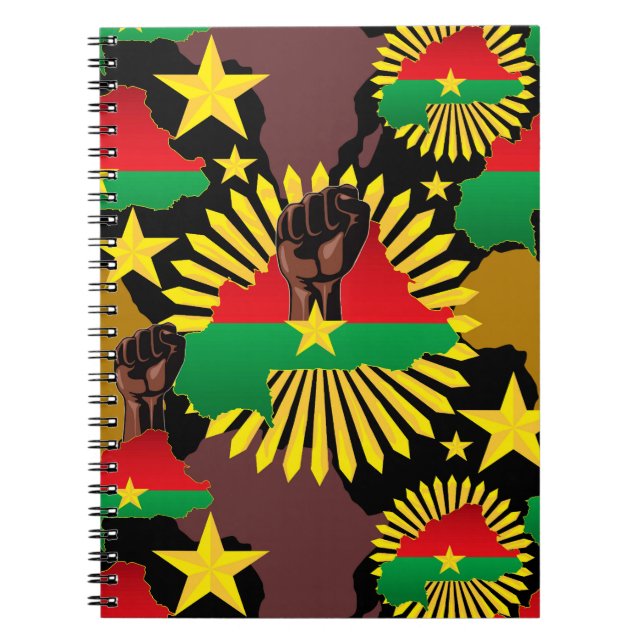 Cuaderno Mapa de Burkina, bandera y puño de la revolución (Frente)