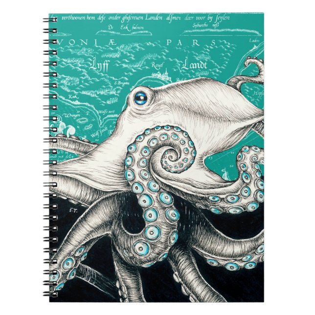 Cuaderno Mapa de cosecha de pulpo blanco Verde azulado (Frente)