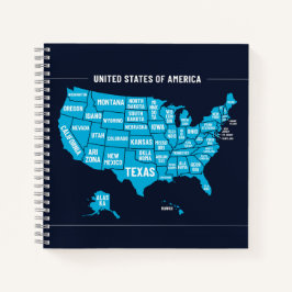 Cuaderno Mapa de Estados Unidos Diseño Mínimo Verde Azul