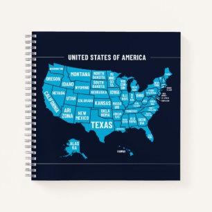 Cuaderno Mapa de Estados Unidos Diseño Mínimo Verde Azul