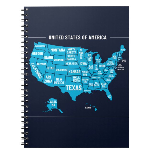 Cuaderno Mapa de Estados Unidos Diseño Mínimo Verde Azul (Frente)