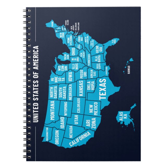 Cuaderno Mapa de Estados Unidos Diseño Mínimo Verde Azul (Frente)