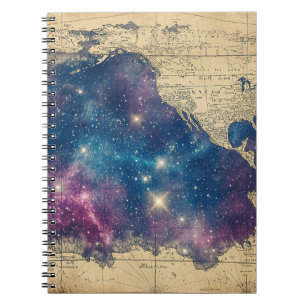Cuaderno Mapa de estrellas vintage púrpura encantado