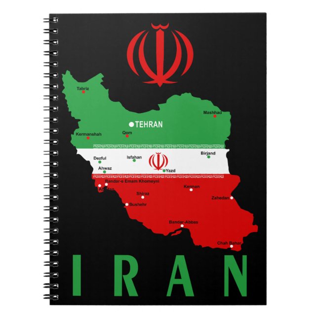 Cuaderno Mapa de Irán con bandera y emblema (Frente)