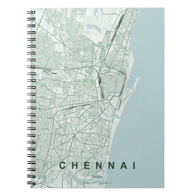 Cuaderno Mapa de la ciudad de Chennai India Diseño Mínimo (Frente)