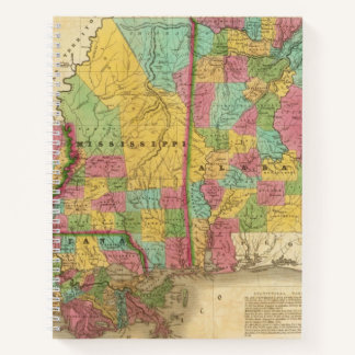 Cuaderno Mapa de Luisiana Mississippi y Alabama