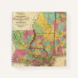 Cuaderno Mapa de Luisiana Mississippi y Alabama