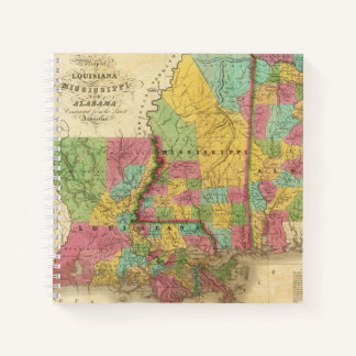 Cuaderno Mapa de Luisiana Mississippi y Alabama