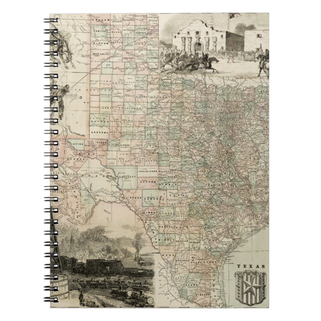 Cuaderno Mapa de Texas con fronteras del condado (Frente)