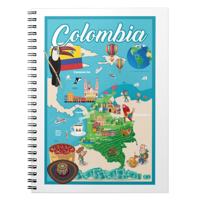 Cuaderno Mapa del dibujo animado de Colombia (Frente)
