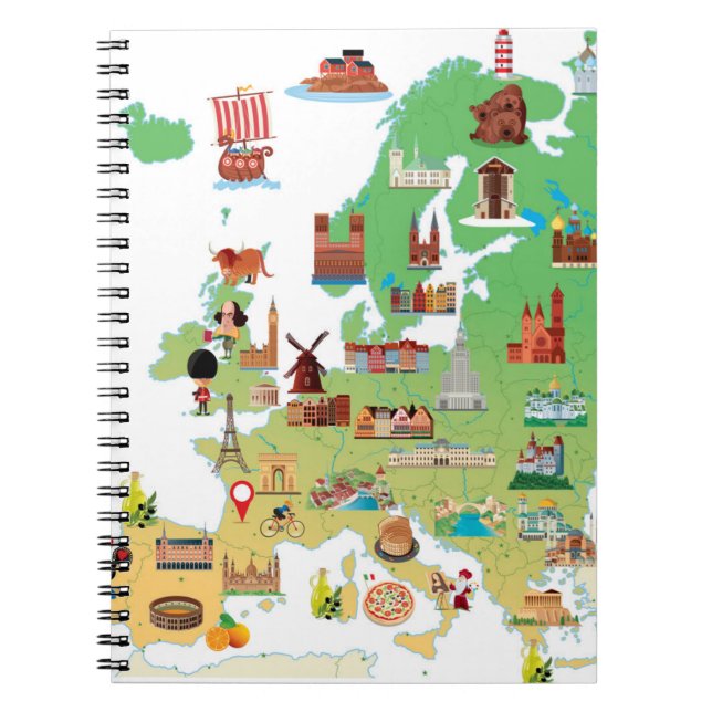Cuaderno Mapa del dibujo animado de Europa (Frente)