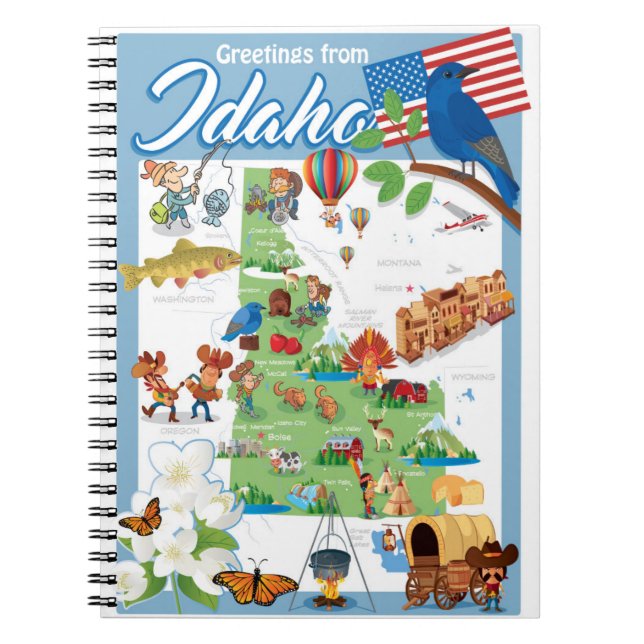 Cuaderno Mapa del dibujo animado de Idaho (Frente)