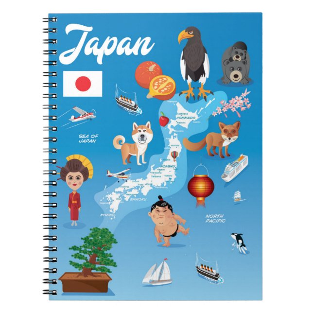 Cuaderno Mapa del dibujo animado de los niños de Japón (Frente)