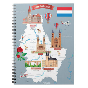 Cuaderno Mapa del dibujo animado de Luxemburgo