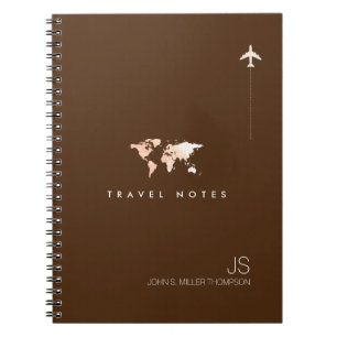 Cuaderno Mapa del mundo con nombre, viajes marrones
