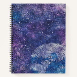 Cuaderno Mapa del mundo de la carta de estrellas púrpura an