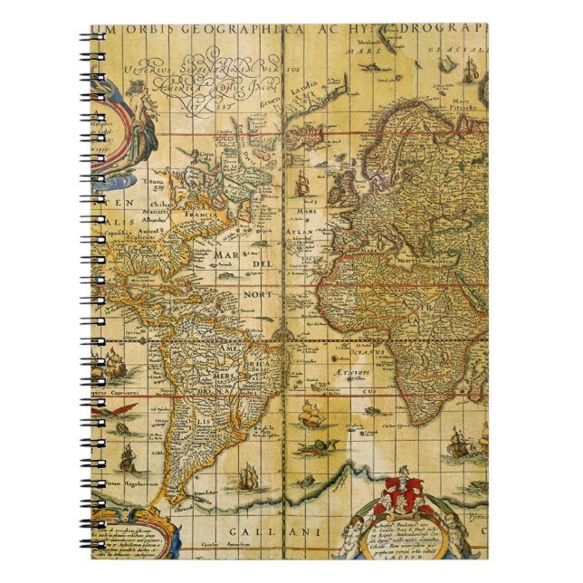 Cuaderno Mapa del mundo de la cosecha de vintage (Frente)
