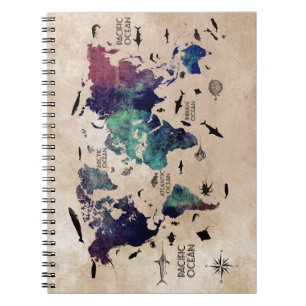 Cuaderno mapa del mundo del océano