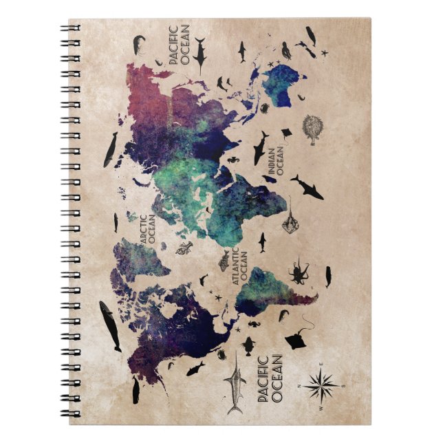Cuaderno mapa del mundo del océano (Frente)