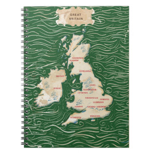 Cuaderno Mapa del Reino Unido Póster verde vintage