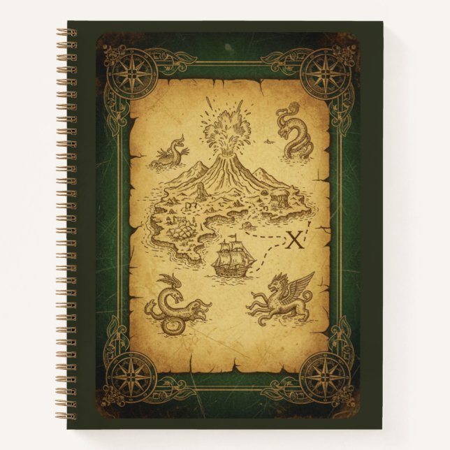 Cuaderno Mapa del Tesoro Antiguo & Criatura Marina Mítica (Anverso)