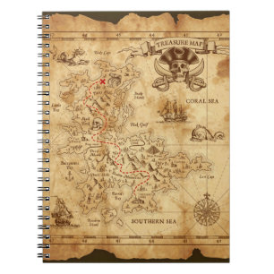 Cuaderno Mapa del Tesoro de Piratas Antiguos Vintage X Marc