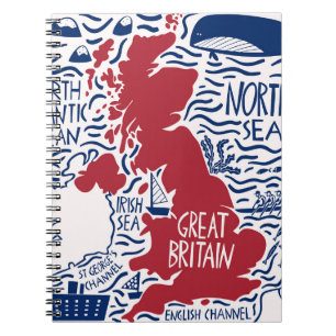 Cuaderno Mapa estilizado del Reino Unido: Viajes de época.