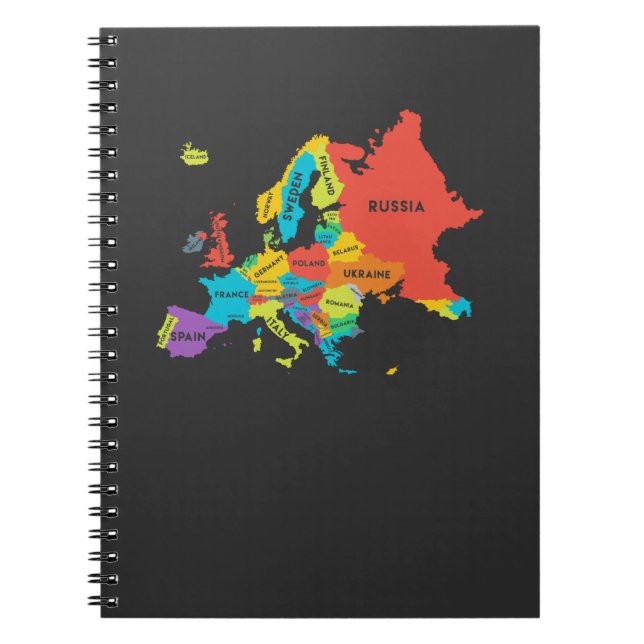 Cuaderno Mapa europeo con nombres de países Geografía (Frente)