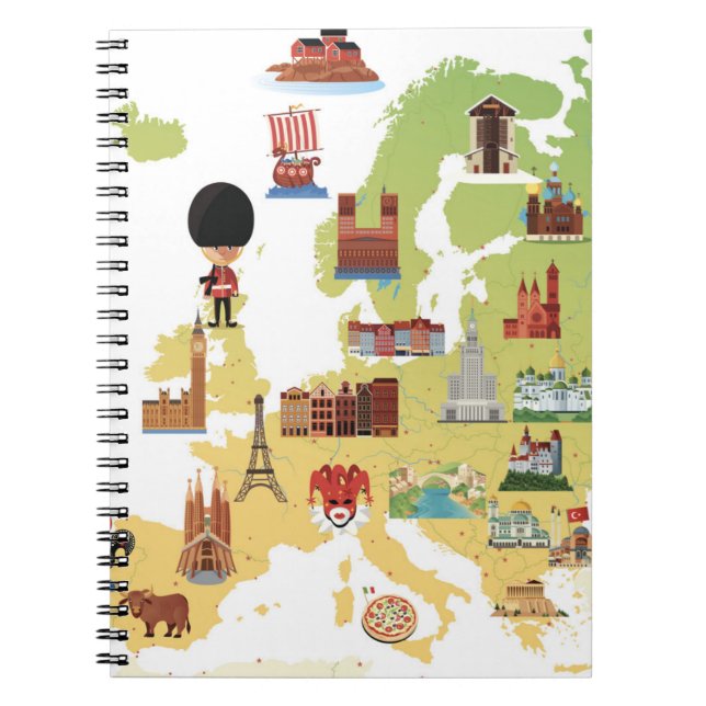 Cuaderno Mapa europeo del dibujo animado (Frente)