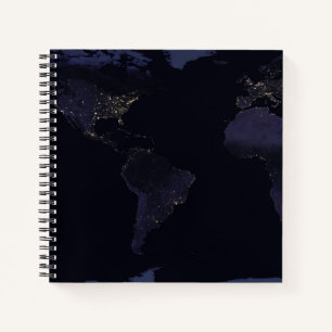 Cuaderno Mapa Global de la Ciudad de la Tierra se ilumina d