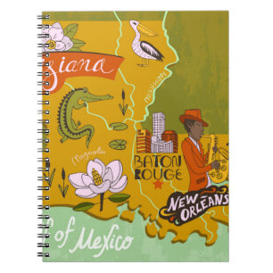 Cuaderno Mapa ilustrado de Luisiana, Estados Unidos. Viajes